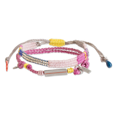 Set of 2 Handcrafted Wristband Bracelets in Pink Hues