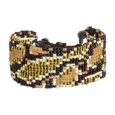 Snake-Inspired Crystal and Glass Beaded Wristband Bracelet
