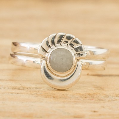 Polished Moon-Themed Natural Jade Stacking Rings (Set of 2)