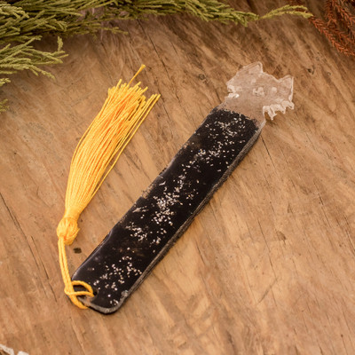 Handcrafted Cat-Themed Resin Bookmark with Yellow Tassel