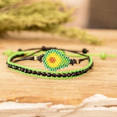 Set of 2 Avocado Green Glass Beaded Friendship Bracelets