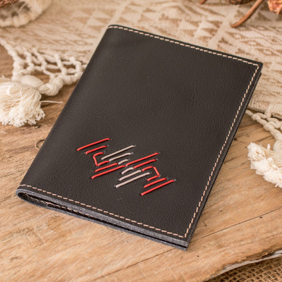 Handcrafted Leather Passport Holder in Black Red and Grey