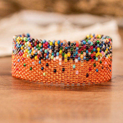 Orange Multicolored Handcrafted Beaded Wristband Bracelet