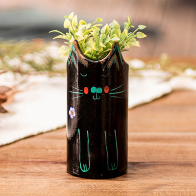 Cat-Themed Ceramic Decorative Vase Utensil and Pen Holder