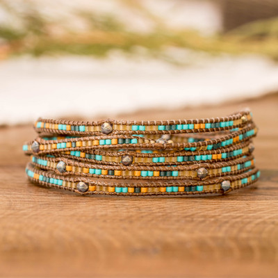 Colorful Handcrafted Wrap Bracelet with Onyx and Glass Beads