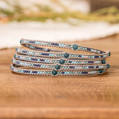 Onyx and Glass Beaded Wrap Bracelet Handcrafted in Guatemala