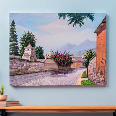 Oil Painting of Traditional Las Animas Street in Guatemala