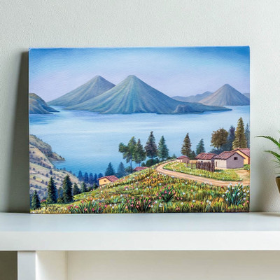 Lake Atitlan Realist Oil Landscape Painting from Guatemala