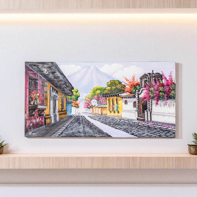 Oil Painting of Traditional Street in Antigua Guatemala
