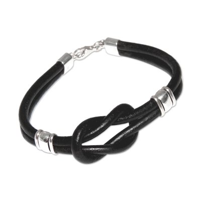 Leather Wristband Bracelet 925 Sterling Silver
