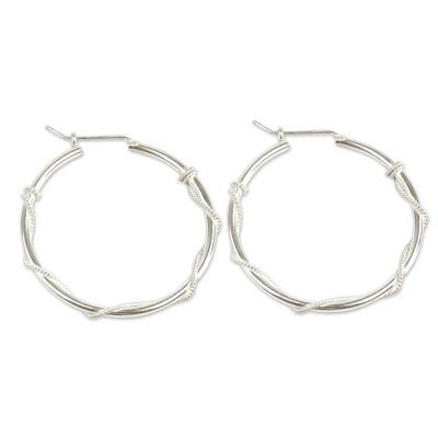 Modern Handmade Sterling Silver Hoop Earrings