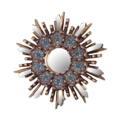 Round Wall Mirror with Floral Reverse Painted Glass