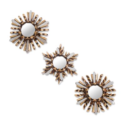 Snowflake Bronze Leaf Wall Mirrors (Set of 3)