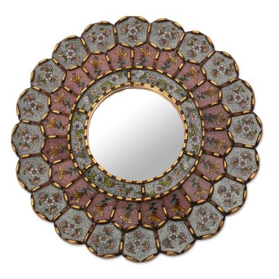 Round Reverse-Painted Glass Mirror