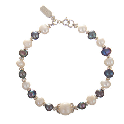 925 Silver Pendant Bracelet with Two-Toned Cultured Pearls