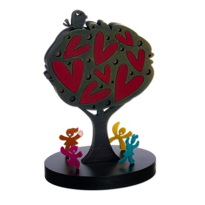 Handcrafted Aluminum Sculpture of Happy Children Tree & Bird