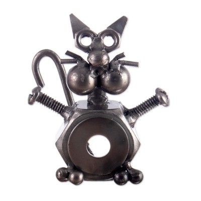Whimsical Eco-Friendly Recycled Metal Cat Figurine from Peru