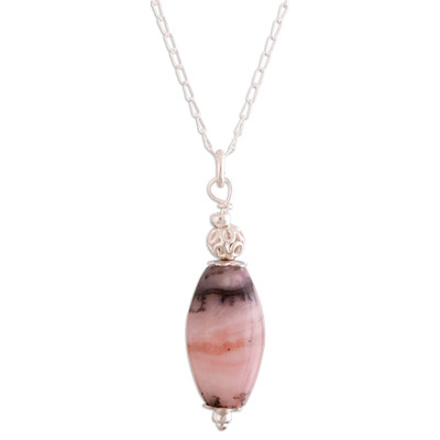 Modern Polished Opal and Sterling Silver Pendant Necklace