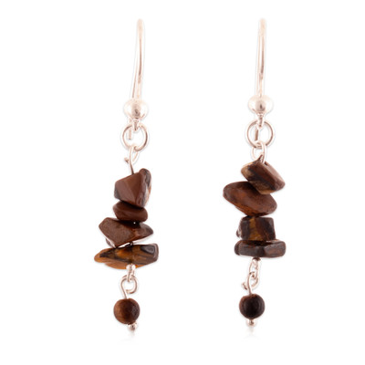 Silver Dangle Earrings with Tiger