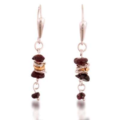 Garnet and Silver Dangle Earrings with 18k Golden Accents