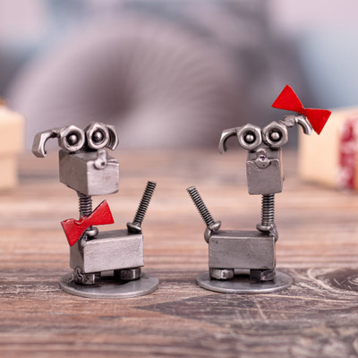 Pair of Dog-Themed Eco-Friendly Recycled Auto Part Figurines
