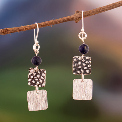 Textured Sterling Silver and Lapis Lazuli Dangle Earrings