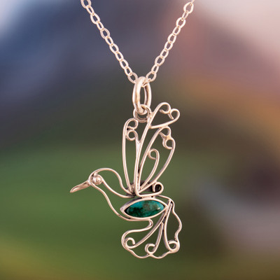 Hummingbird-Shaped Natural Chrysocolla Pendant Necklace