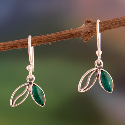 Leaf-Themed Sterling Silver and Chrysocolla Dangle Earrings