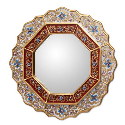 Reverse Painted Glass Wood Mirror from Peru