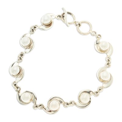 Pearl Link Bracelet with Mexico Sterling Silver 925