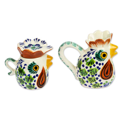 Hand Made Ceramic Multicolor Bird Coffee & Tea Service Set