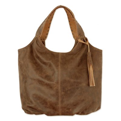 Soft Honey Brown Leather Hobo Handbag with 3 Inner Pockets