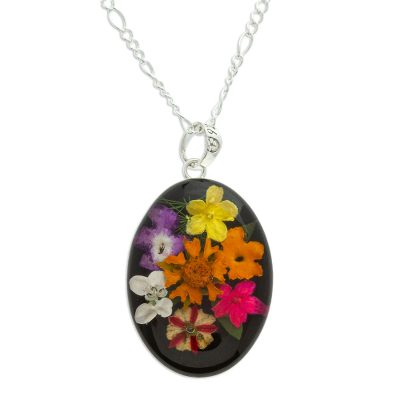 Oval Natural Flower Pendant Necklace from Mexico