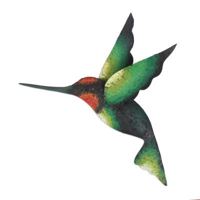 Green Hummingbird Artisan Handcrafted Steel Wall Sculpture