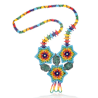 Floral Huichol Glass Beaded Necklace from Mexico