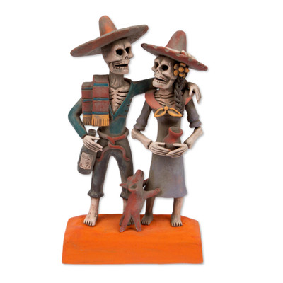 Handcrafted Celebrating Skeleton Couple Ceramic Sculpture