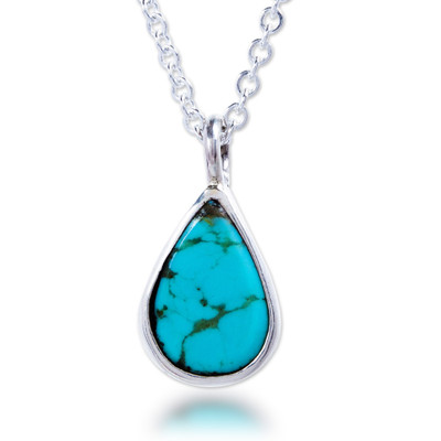 Taxco Sterling Silver Natural Turquoise Teardrop Necklace
