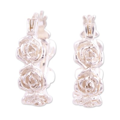 Handmade Silver Rose Hoop Earrings