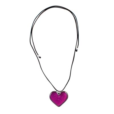 Handmade Fuchsia Glass Heart Necklace