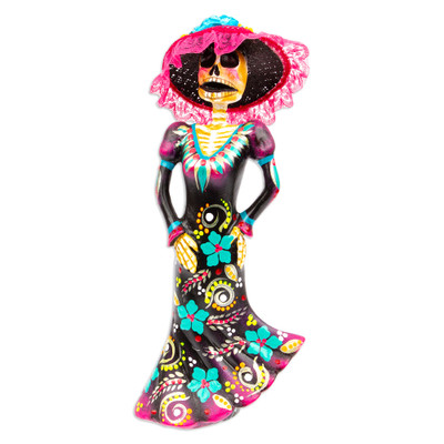 Recycled Papier Mache Handmade Mexican Catrina Statuette
