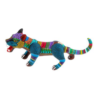 Handcrafted Ceramic Alebrije Figurine of Colorful Jaguar