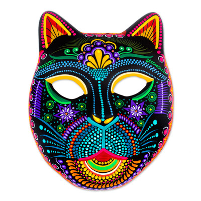 Handcrafted Ceramic Alebrije Cat Mask with Painted Details