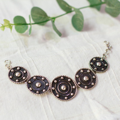 Modern Taxco Sterling Silver Oxidized Link Bracelet