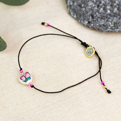 Painted Howlite Butterfly Pendant Bracelet with Crystal Bead