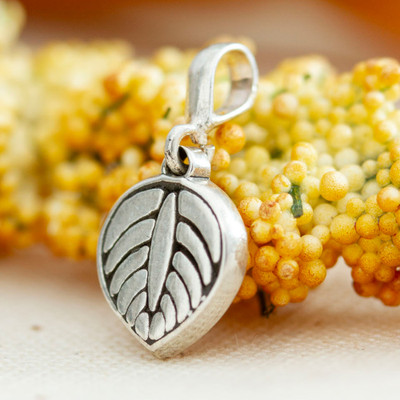Leaf-Themed Taxco Sterling Silver Pendant from Mexico