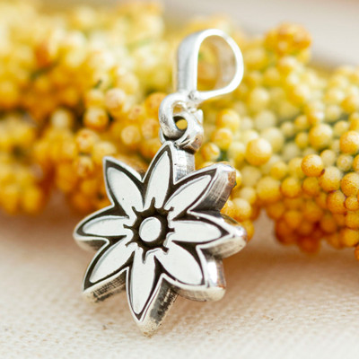 Flower-Themed Taxco Sterling Silver Pendant from Mexico