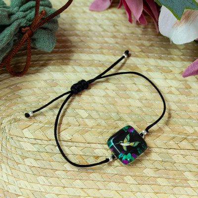 Decoupage on Glass Bracelet with Hummingbird Floral Pendant