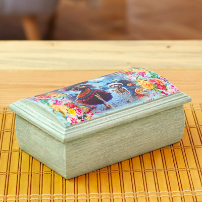 Handmade Pinewood Jewelry Box with Catrina-Themed Decoupage