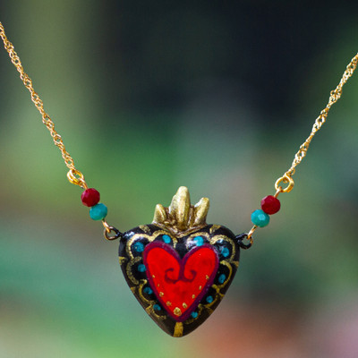 Classic-Inspired Red 14k Gold-Plated Heart Pendant Necklace