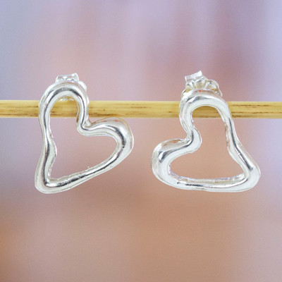 Heart-Shaped High-Polished Sterling Silver Button Earrings